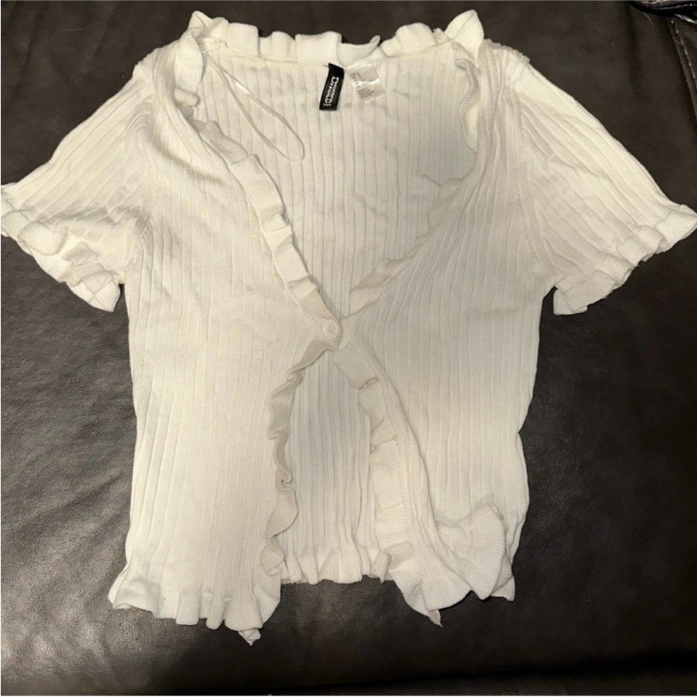 Divided White Ruffled Blouse